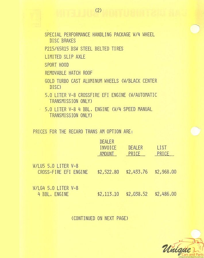 1982 Pontiac Firebird Trans-Am Recaro Brochure Page 1